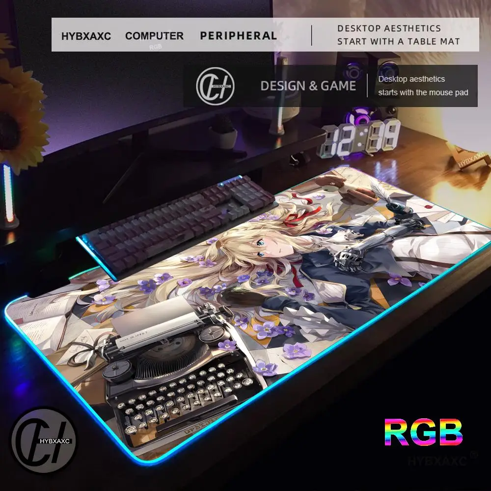 

Anime Violet Evergarden RGB Gaming Mouse Pad Esports Computer Keyboard Pad With LED Light Anti-slip Rubber Expansion pad 90x40