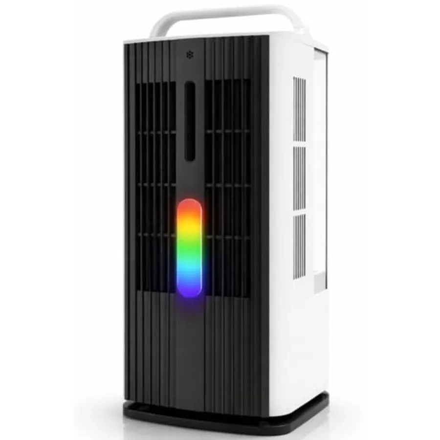 Portable air conditioner for bedroom and office use, evaporative cooler with 1700ml water tank, white plastic unit with 7-color