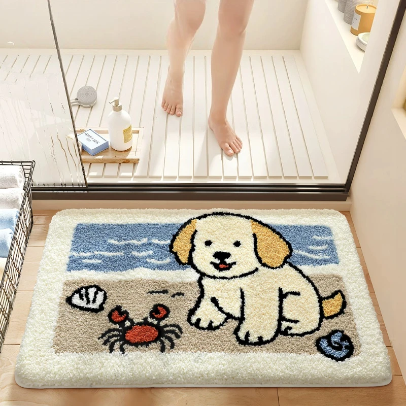 

Плюшевый коврик для ванной с мультяшными собачками, медведями и утками, премиум-класса, толстый, с флокированным покрытием, супервпитывающий, быстросохнущий, с нескользящей основой из TPR-латекса