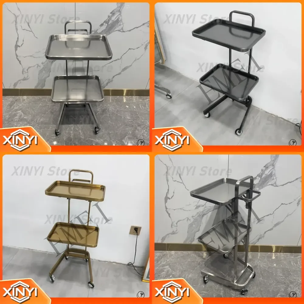 New Stainless Steel Beauty Salon Cart Folding Tool Cart for Hair Salon Nail Station Barber Shop Spa Clinic Office Supply