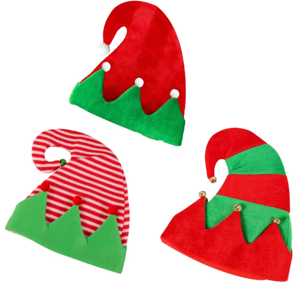 New Creative Ball Stripe Xmas Cap Soft Party Supplies Red Santa Elf Hat New Year Christmas Xmas Outdoor Christmas Hat