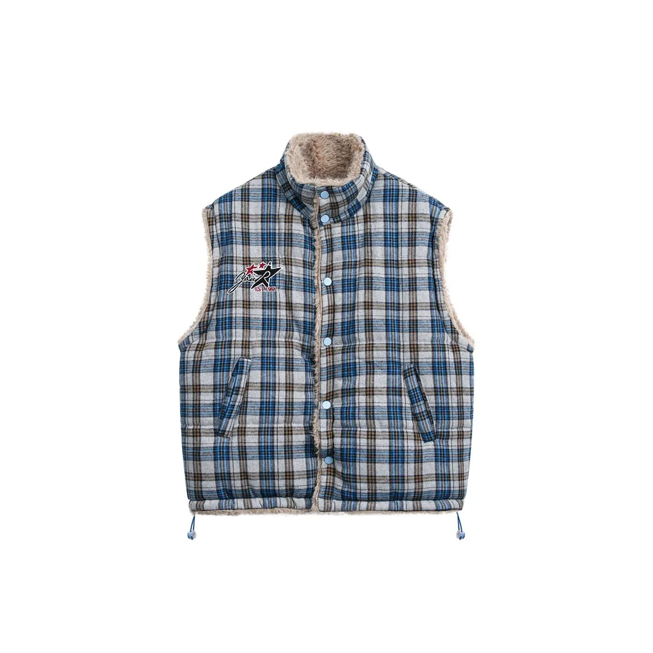 

Хлопковый жилет-карго, двусторонний зимний теплый утепленный модный брендовый повседневный клетчатый топ без рукавов для мужчин