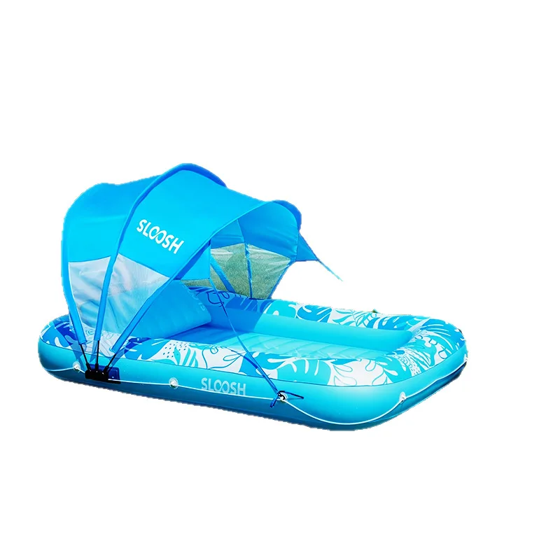 Outdoor inflatable floating bed with awning pool lounge chair adult water floating row sun protection  portable folding view 5
