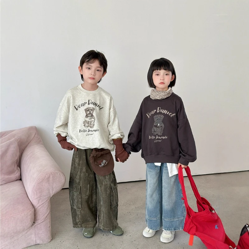 

2025 Autumn New Children's Cartoon Animal Printed Loose Round Neck Long Sleeve Hoodie