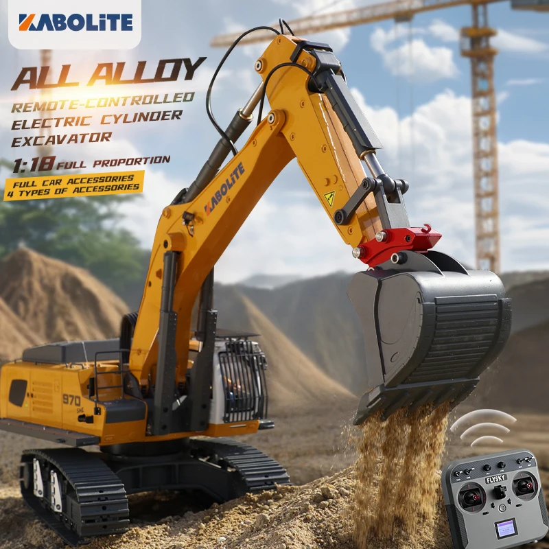 KABOLITE K5901 RC Excavator 1/18 K970 RC Excavator Electric Metal Model Toy with Bucket Engineering Remote Control Truck Toys