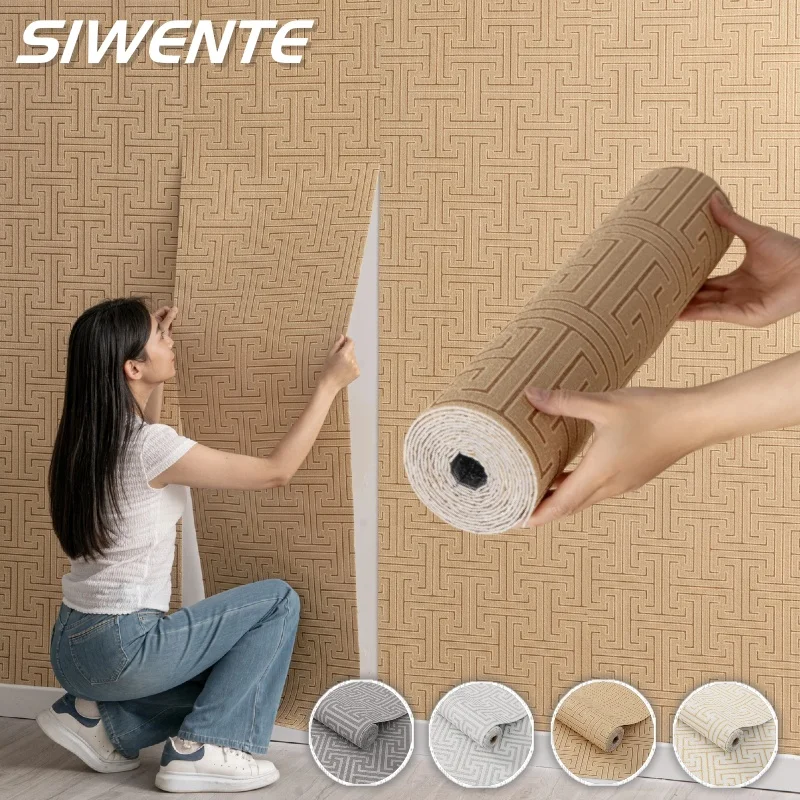 

Linen Fabric Wall Stickers Background Wall Decoration 2mm Thick Self-Adhesive Foam Wallpapers Easy To Renovate Indoor Bedroom