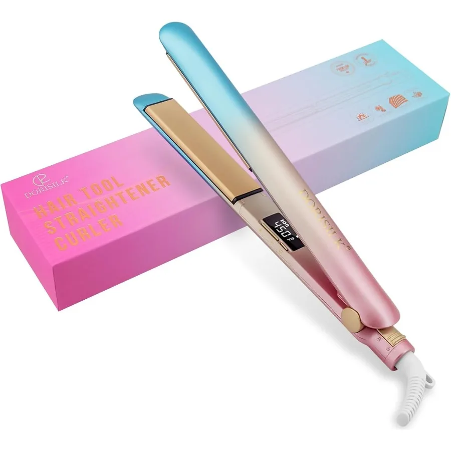 

Colorful Flat Iron 450 Degrees Ceramic Hair Straightener and Curler 2 in 1 30s Fast Heat Straightening Iron for Hair Dual Volta