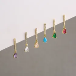 HECHENG,Luxury Colorful Zircon Earrings, Waterdrop Pendant Hoop Ear Studs For Women Jewerly,Wholesale