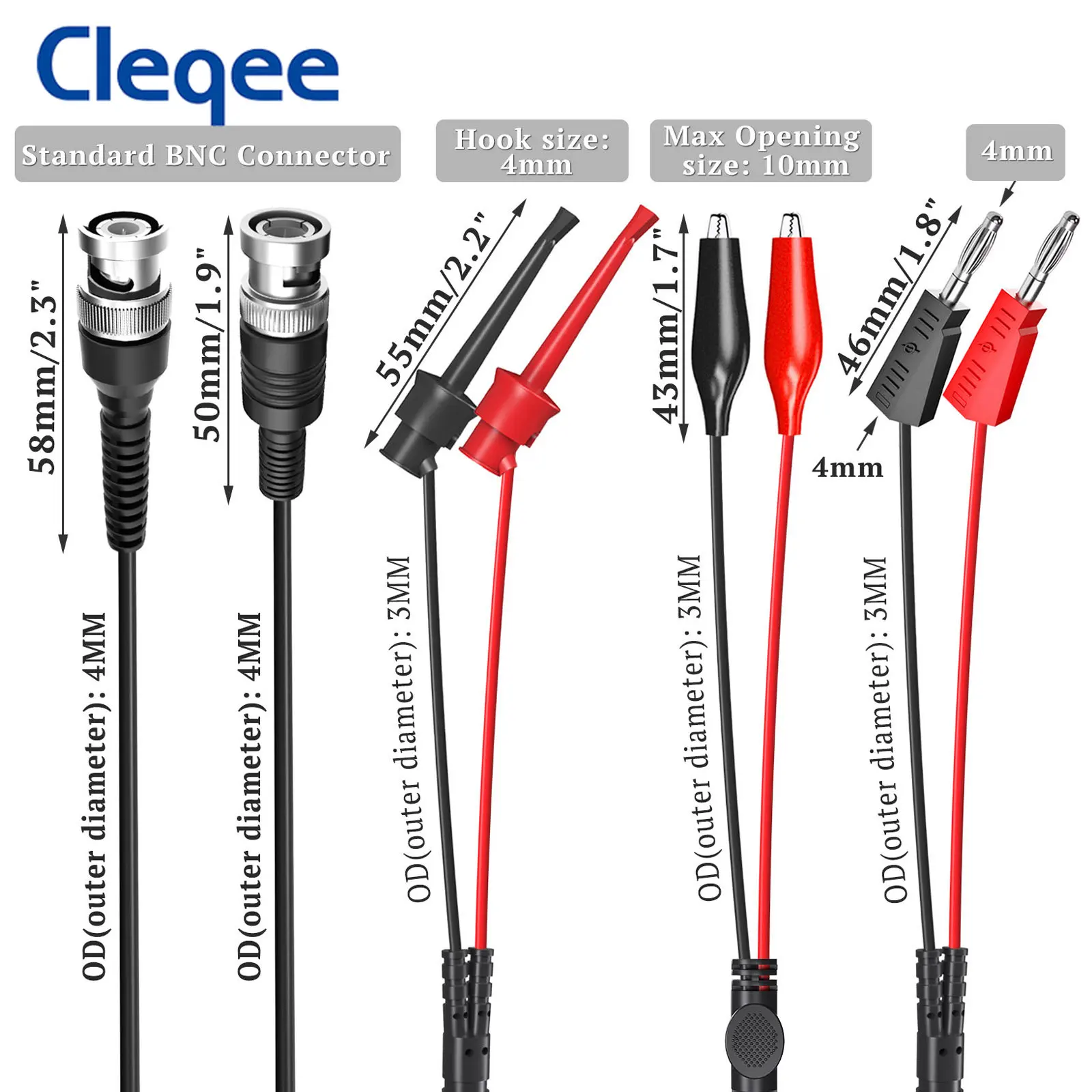 Cleqee P1197B BNC Test Leads Kit Test Hook Alligator Clip 4mm Banana Plug to Q9 Male Plug Cables Oscilloscope Probe Wire Set