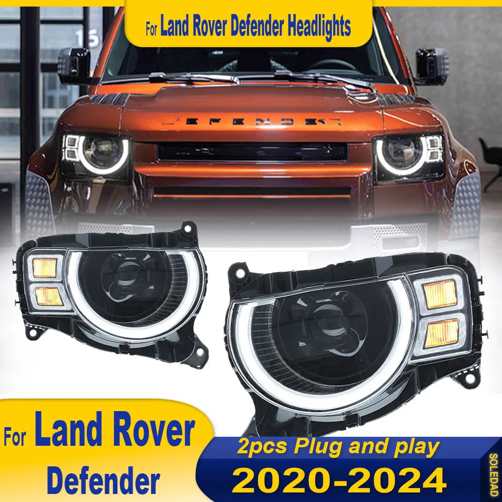 2pc Car Headlights For Land Rover Defender 2020-2024 to high style full LED Headlamp Assembly Upgrade Projector Lens Accessories