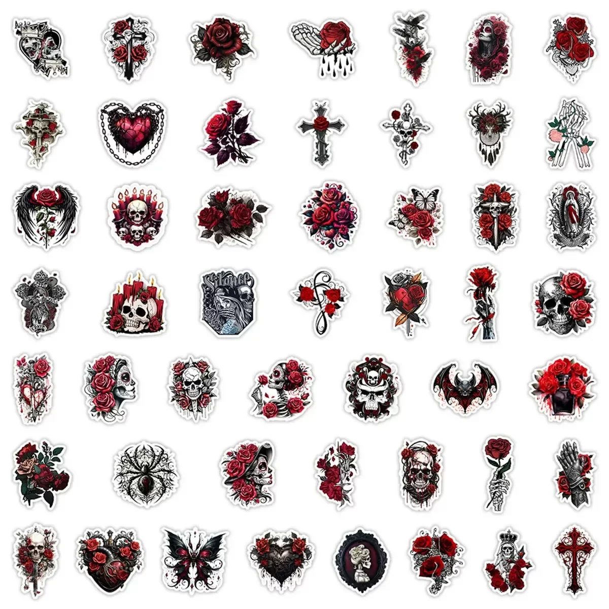 สติกเกอร์ลายหัวกะโหลกสไตล์โกธิคสีแดง 50 ชิ้น สำหรับตกแต่งโทรศัพท์ แล็ปท็อป กีตาร์ สเก็ตบอร์ด หมวกกันน็อค กระเป๋าเดินทาง