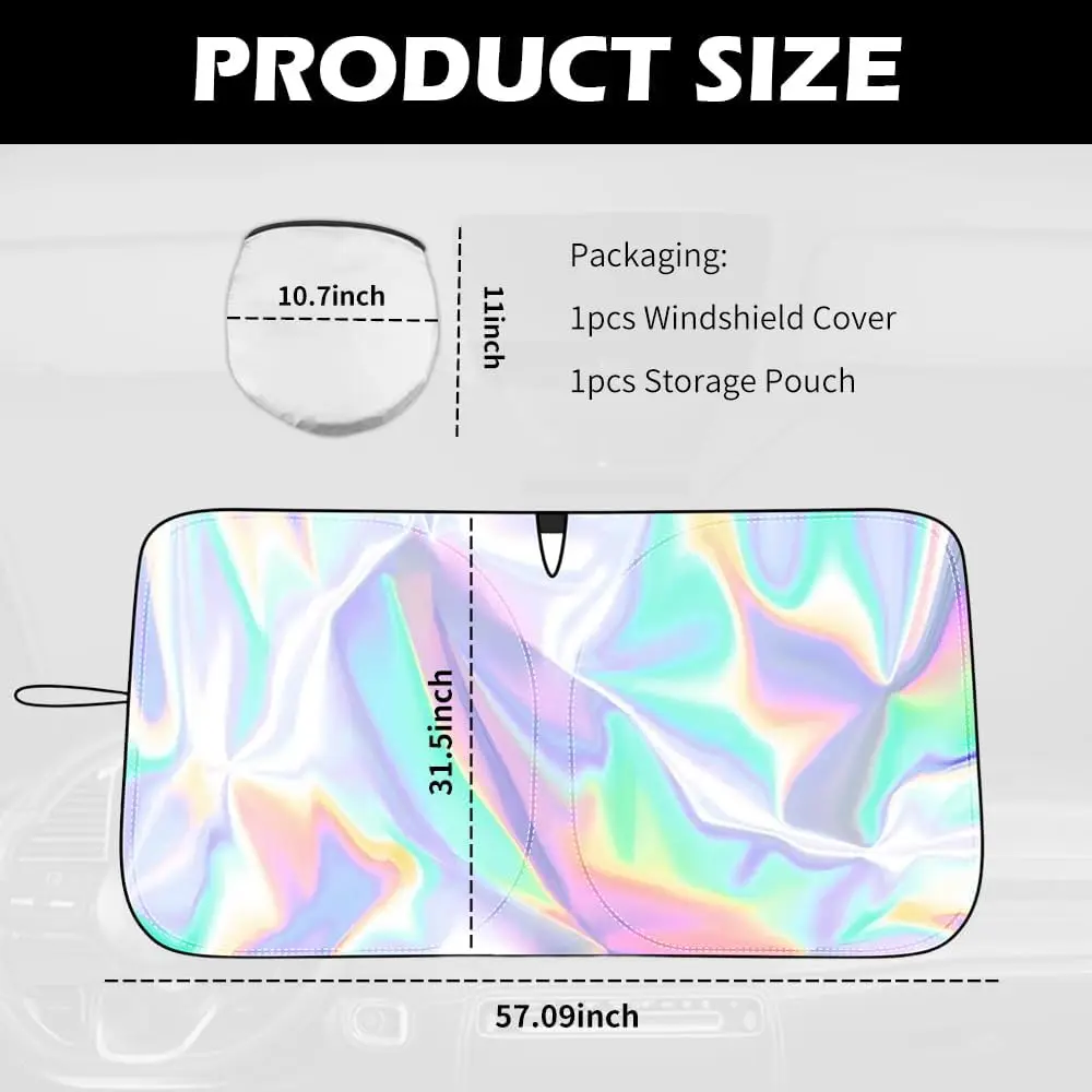 57.09 * 31.5 "الزجاج الأمامي الشمس الظل طوي، ترقية 210T الراديوم التيتانيوم الفضة غطاء الزجاج الأمامي للسيارة مع كيس التخزين ل Aut #2