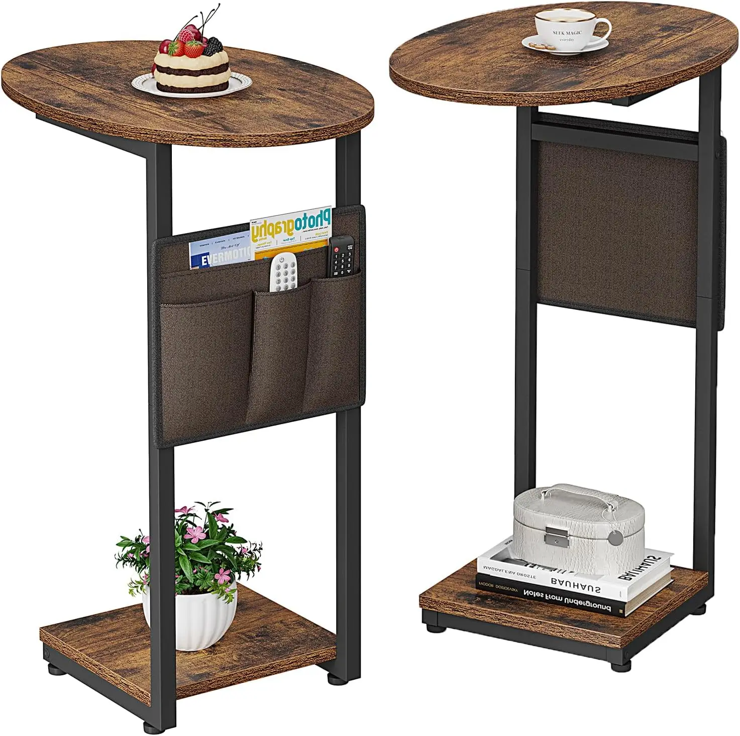 

C-Shaped End Table Set of 2, Compact Slide-Under Sofa Tray Desk with Storage Bag