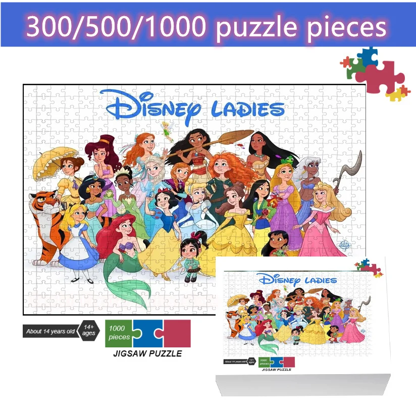 Disney Princess Fusion Printing Puzzle 300/500/1000 Pieces of High-Quality Paper Puzzle, Stress Relieving Puzzle Toy Unique Gift