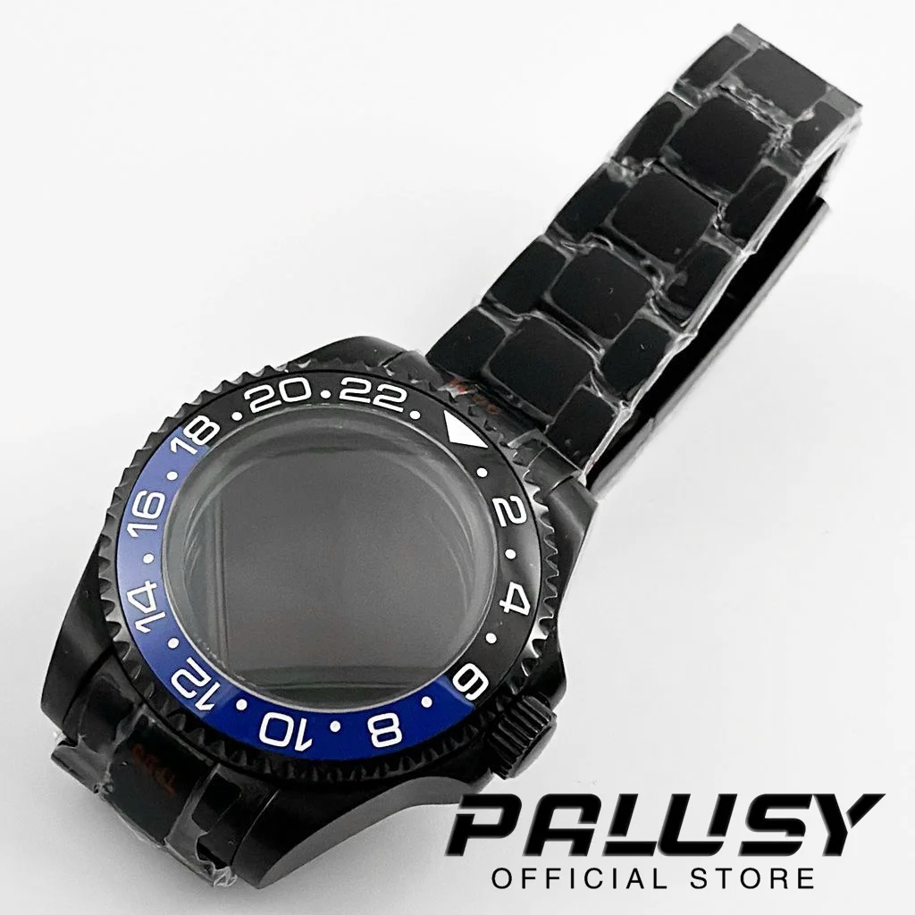 44MM Black Blue GMT Ceramic Bezel Sapphire Crystal DEEP SEA Homage Big Watch Case Compatible Fit NH35 NH36 NH34 NH38 Movement