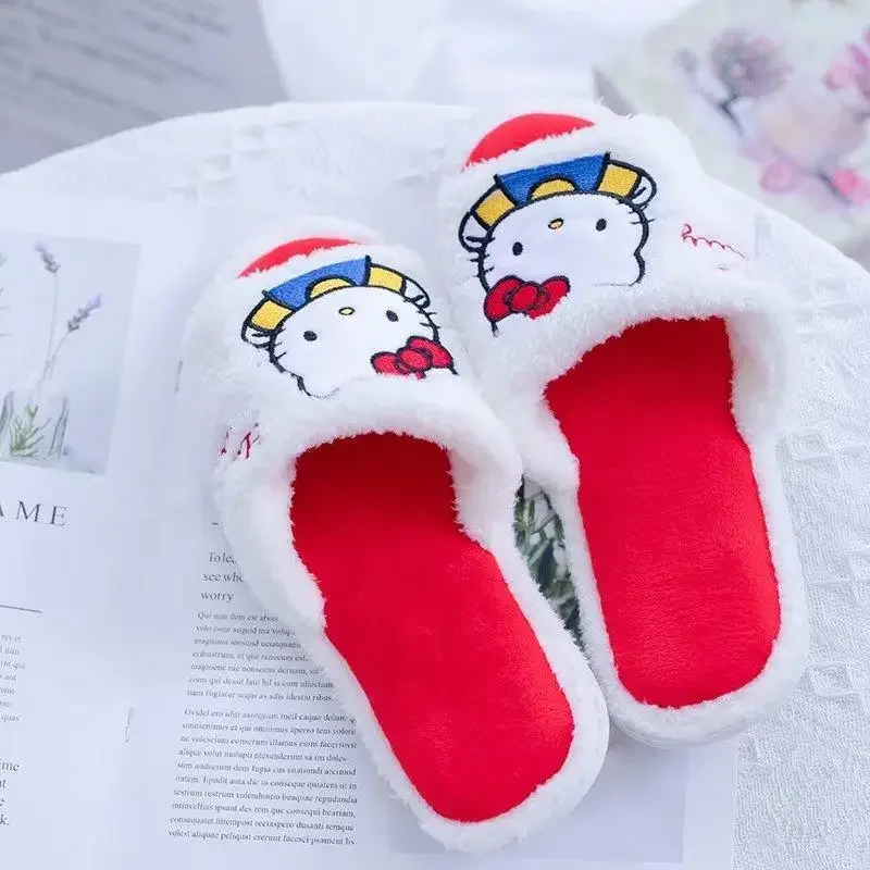 New Hello Kitty Cinnamoroll Kuromi My melody cartoon cute princess plush embroidered open toe fish mouth slippers for women