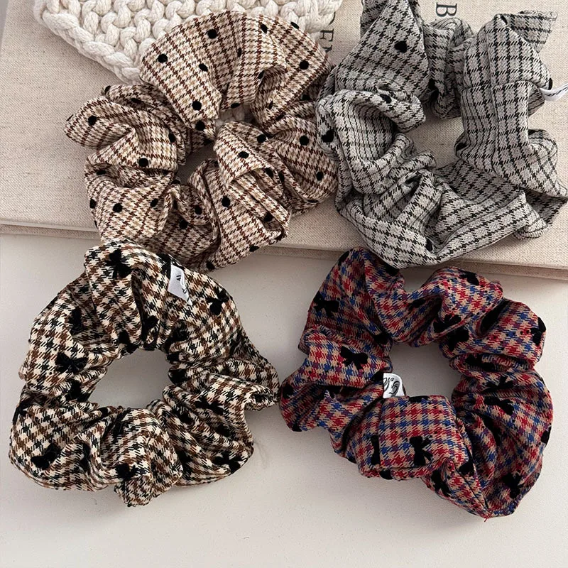 Korean Retro Large Scrunchies Plaid Grid Hair Tie Ponytail Holder Elastic Hair Band Rubber Bands Women Hair Accessories