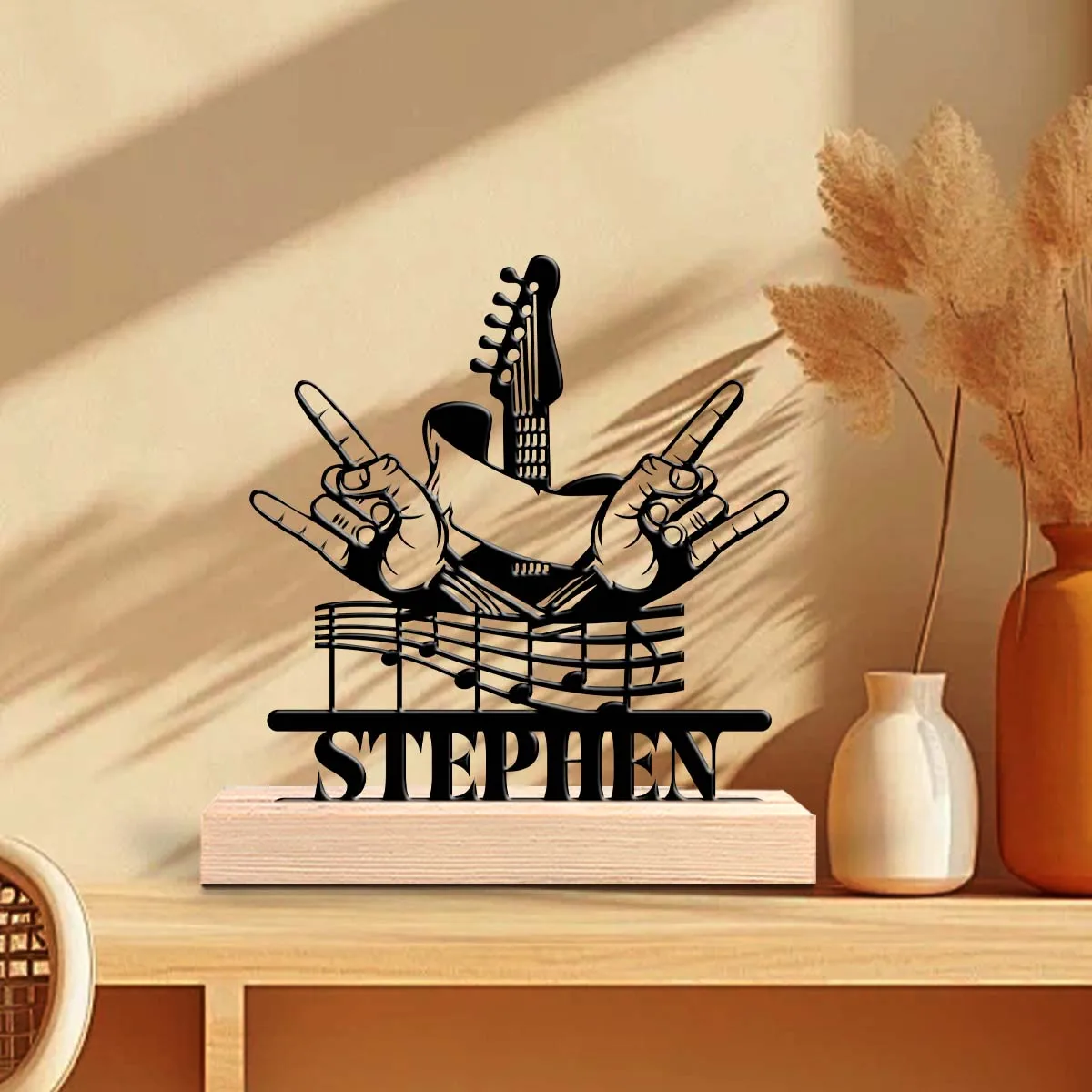 1pc Personalized Desktop Metal Ornaments Customizable Name Equipped with Wooden Base Unique Desktop Decoration Custom Gifts