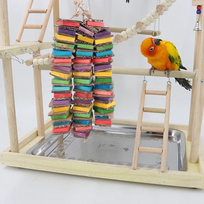 Parrot Toys For Large Birds Cardboard Big Bird Toys African Grey Parrot Toys Natural Wooden Bird Cage Chewing Toy With Clip