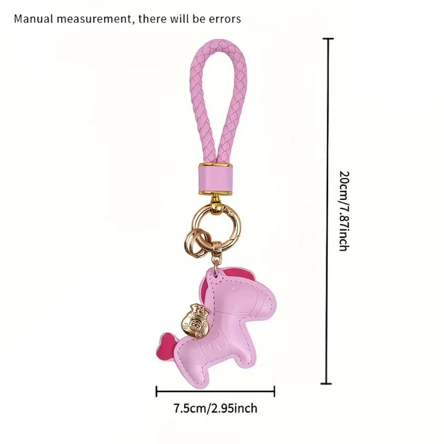 1 Piece Pu Leather Horse-Shaped Keychain - Vibrant Orange and Blue Color Scheme, Woven Rope and Metal Ring Buckle, Valentine's Day Gift, Bag Accessory, Stylish Key Organizer, Anime-Themed Design, Durable Key Chain view 2