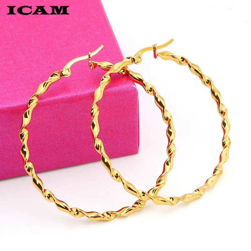 ICAM New Sliver Gold Rose Gold Color Big Hoop Earrings Hoops Bohemian Earrings Circle Hoop Earrings For Women Party Jewelry