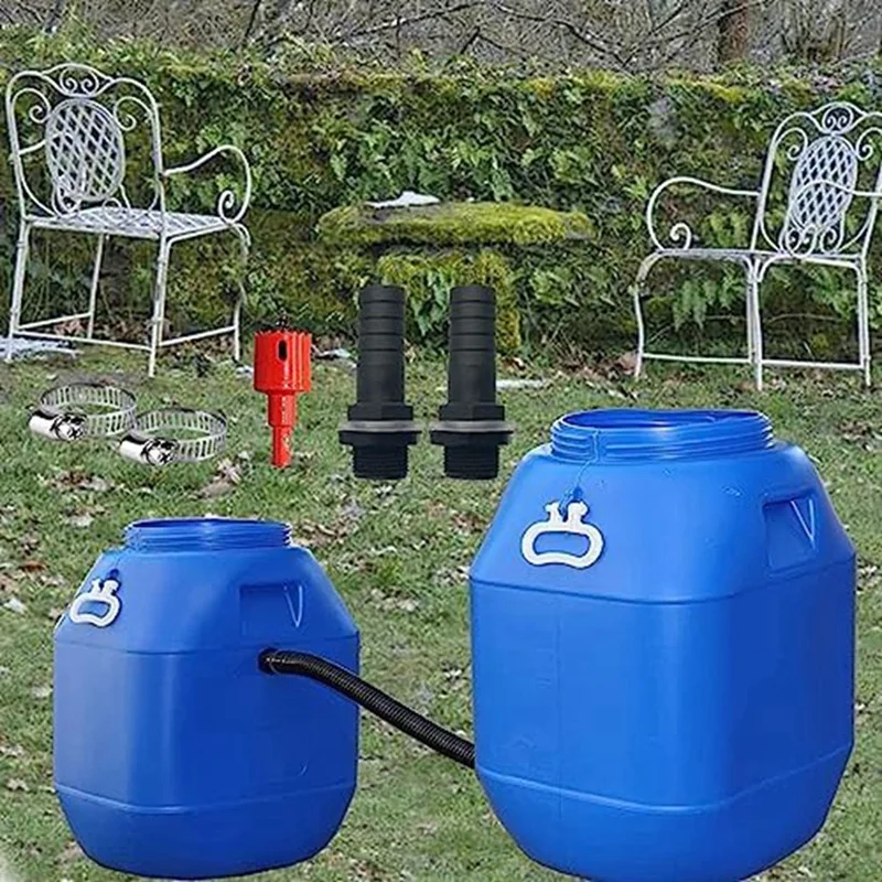 YWDZ-Rain Butt Connection Set Including 2 Hose Sockets And 50 Cm Connection Hose, 25 Mm With Lock Nut, For Rainwater Barrels