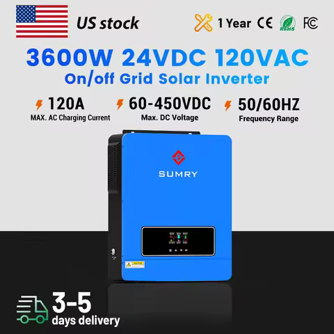 SUMRY 3600w Hybrid Pure Sine Wave Inverter 24v Dual Output 120v on/off Grid Solar Inverter 50/60hz Short-circuit Protection