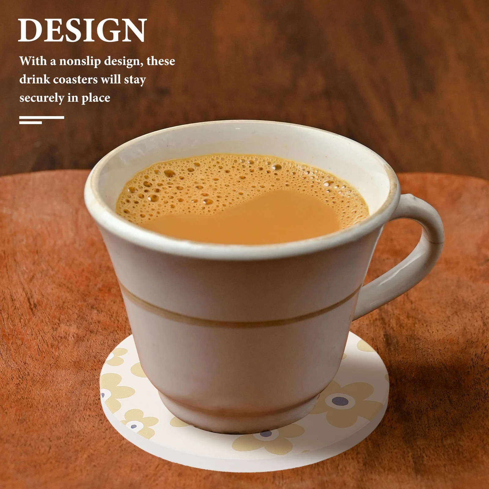 

2Pcs Anti-Slip Cup Coaster White Pottery Cork Material Bohemian Decorative Drink Coaster Tea Mug Table Pad for Dining Office