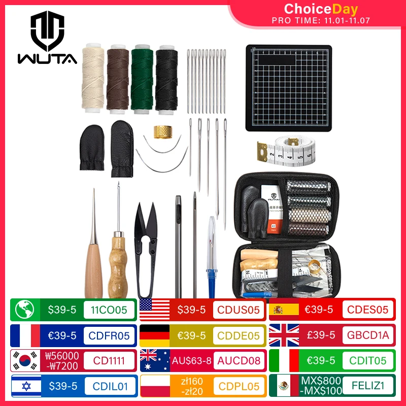 WUTA Leather Repair Kit Shoe Sewing Furniture Sofa Repair Working Tool Set Waxed Thread Craft Tools Hand Stitching Quilting Awl