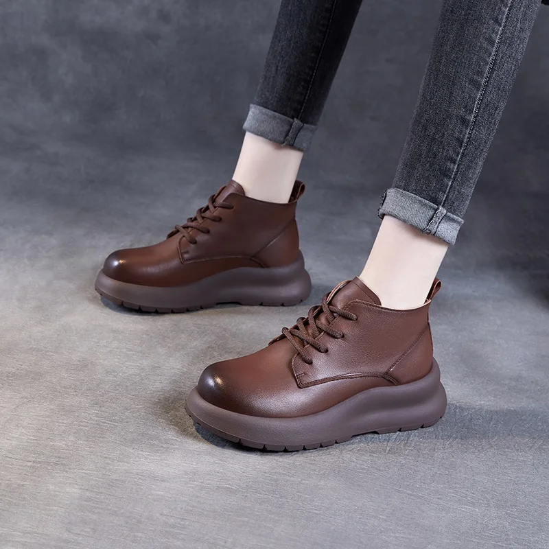 DRKANOL, botas de cuero genuino para mujer, plataforma gruesa, cuñas, tacón, punta redonda, botines para mujer, zapatos cálidos de invierno, talla grande 35-43