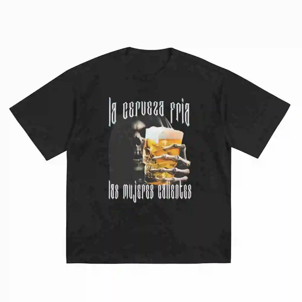 La Cerveza Fria Y Las Mujeres Calientes Calacas Chidas Short Sleeve Tee 100% Cotton T-Shirt