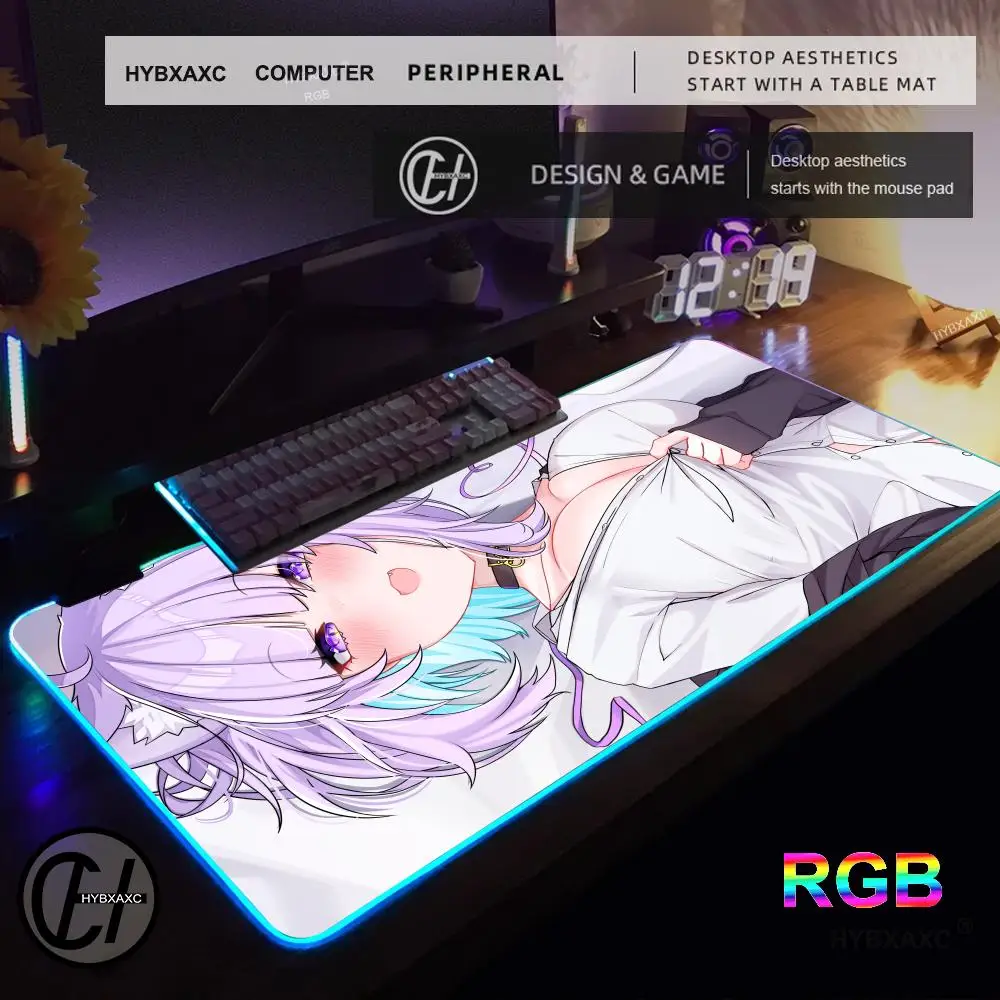 XXL HYBXAXC Коврик для мыши RGB Gaming 1000X500 Коврик для мыши Настольный коврик HD Gamer Большой светодиодный светильник XXL H-hololive Nekomata Okayu Коврик для мыши