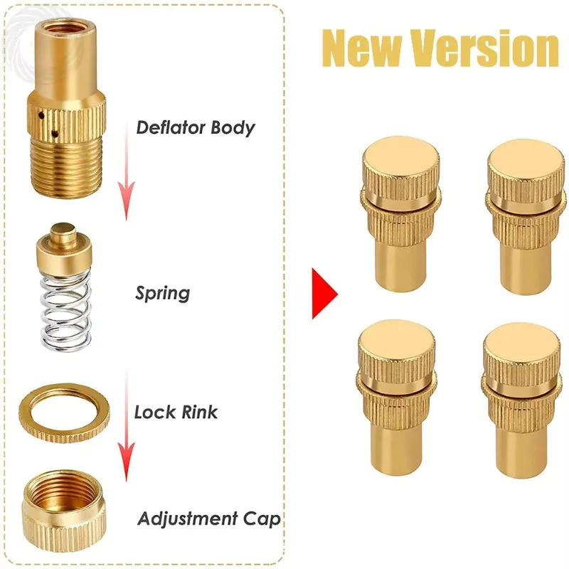 Glb Universal Offroad Brass Tire Deflators Kit Automatic 6-30psi Tyre Pressure Relief Valve Bleeder Valve Set 1/2/4pcs