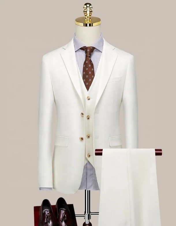 High Quality White Formal Men Suit Set For Spring Summer Wear Business Men Wedding Suits