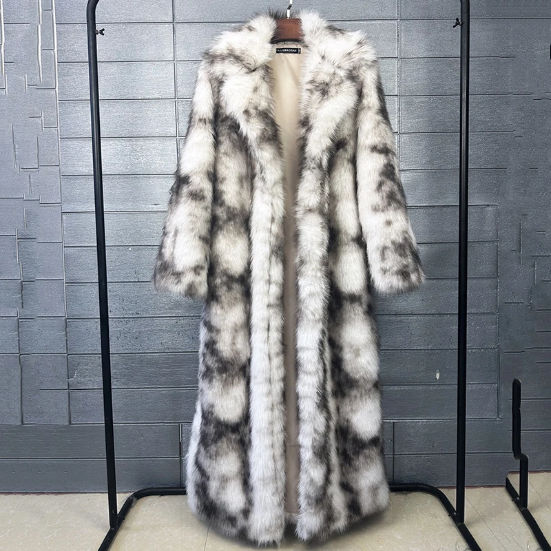 

Women High Quality Grayish-White Ink Wash Pattern Fur Coat Imitating Fox Fur Coat 2026 New Temperament Winter Women Fur CoatH798
