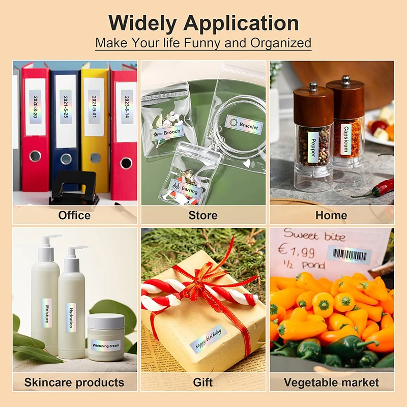 5 рулонов голографической серебряной термоэтикетки 12x40 мм, 800 этикеток, всего подходит для Phomemo D30/D35, самоклеящаяся термоэтикетка-наклейка