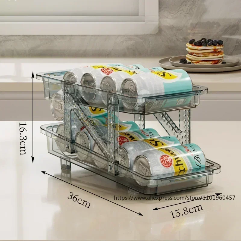 Boîte de rangement de boissons à 2 couches, canette de boissons, bouteille de soda, support de bocal de réfrigérateur, distributeur automatique de boissons roulantes, réfrigérateur de cuisine, évaluation