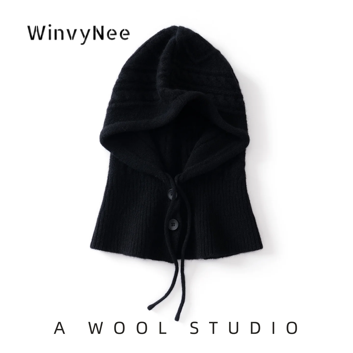 WinvyNee Women Pure Wool Thick Cable Knit One‑Piece Hat Warm Soft Fashion Knit Hat Elegant Versatile Autumn Winter ZI1883049