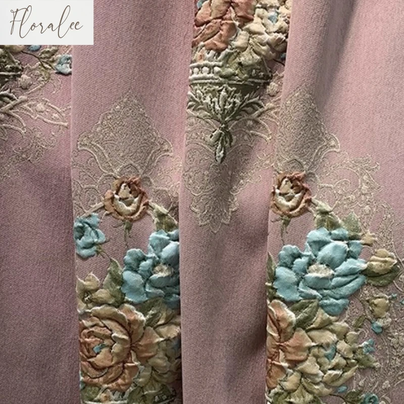 

Custom Size！！European Luxury Pink Relief Chenille Atmosphere Warm Blackout Curtains for Living Dining Room Bedroom Decor Window