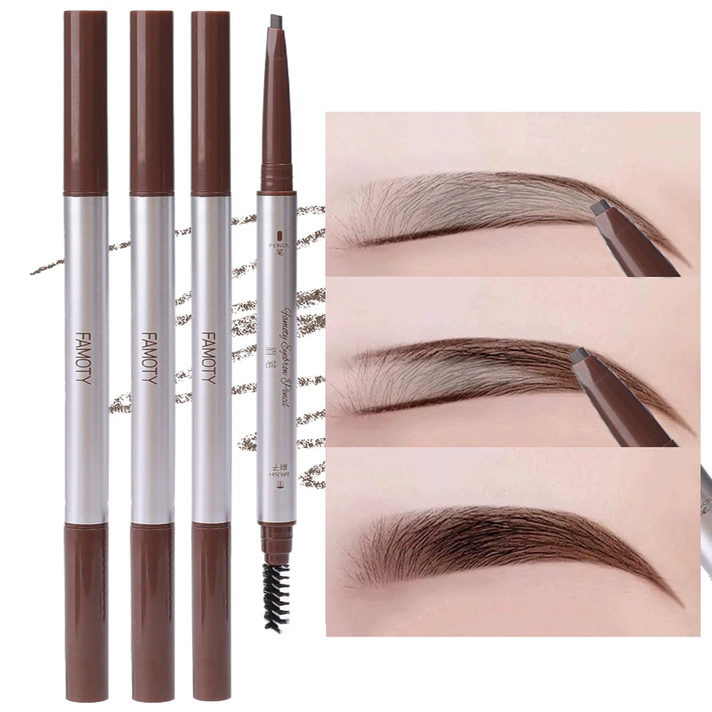 Waterproof Matte Eyebrow Pen Makeup Double Head Lasting Black Brown Grey Non-Smudged Eye Brow Pencil Tint with Brush Cosmetics