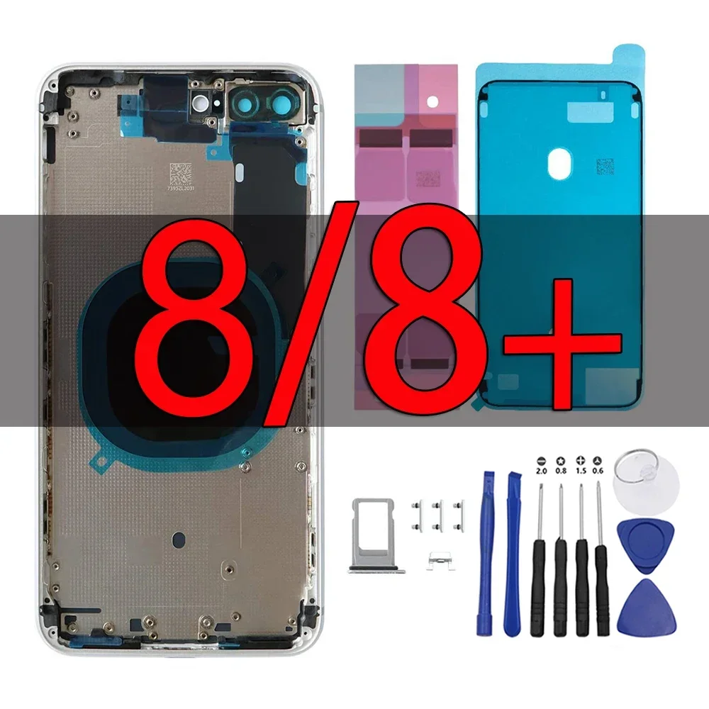 OEM Back Housing cover For iPhone 8 8+ 8Plus Battery Cover Rear Door Glass with Chassis Frame + SIM Card Tray + Side Key Parts