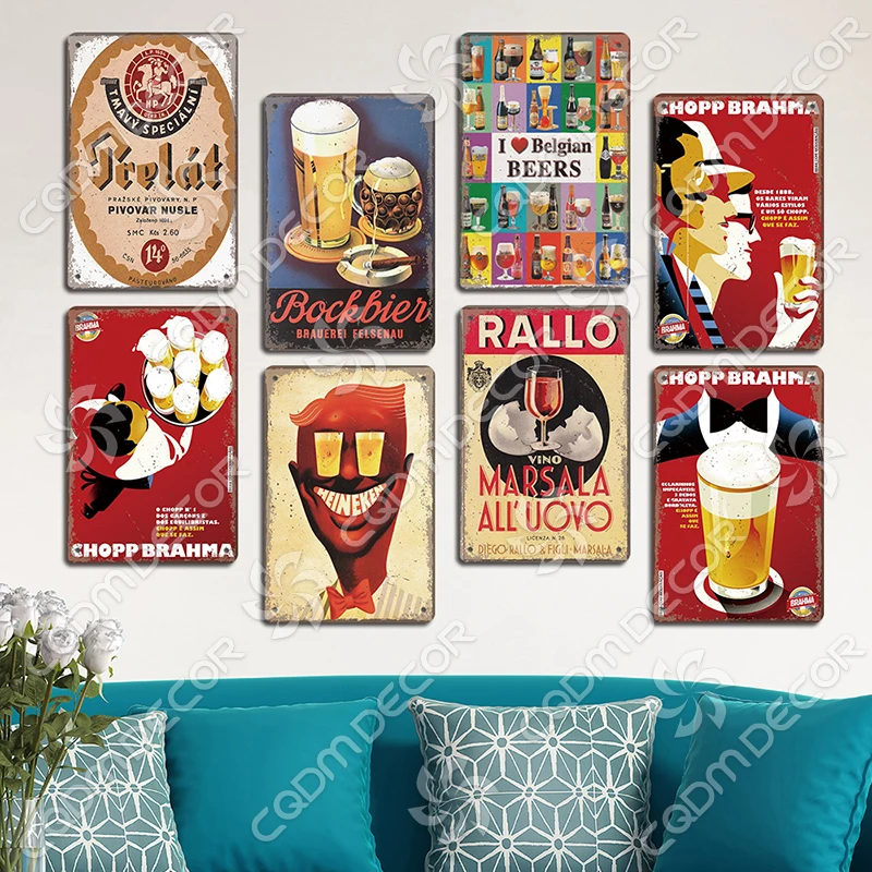 Famous Beer Brand Poster Metal Tin Sign Retro Belgian Dutch Beers Metal Plaque Wall Art Decor for Bar Pub Club Dining Room