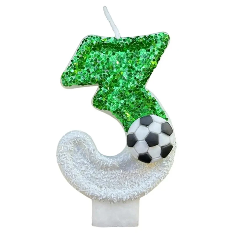 Football Children\'s Birthday Candles Number 0-9 Green Sparkles Birthday Creative Soccer Candle for Boy Party Cake Top Decoration