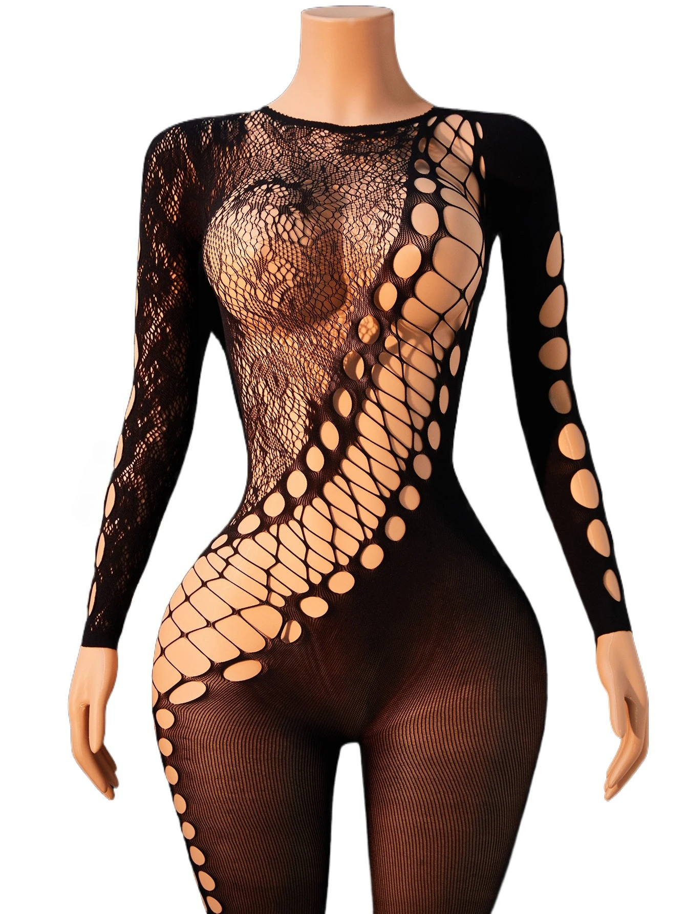 Fishnet Stocking Women - ชุดบอดี้สูทตาข่ายเซ็กซี่สำหรับผู้หญิง 1 ชิ้น ชุดลูกไม้ตาข่ายเรืองแสงสำหรับงานปาร์ตี้ ชุดรัดรูปเว้าหลังสำหรับใส่ไปไนท์คลับ