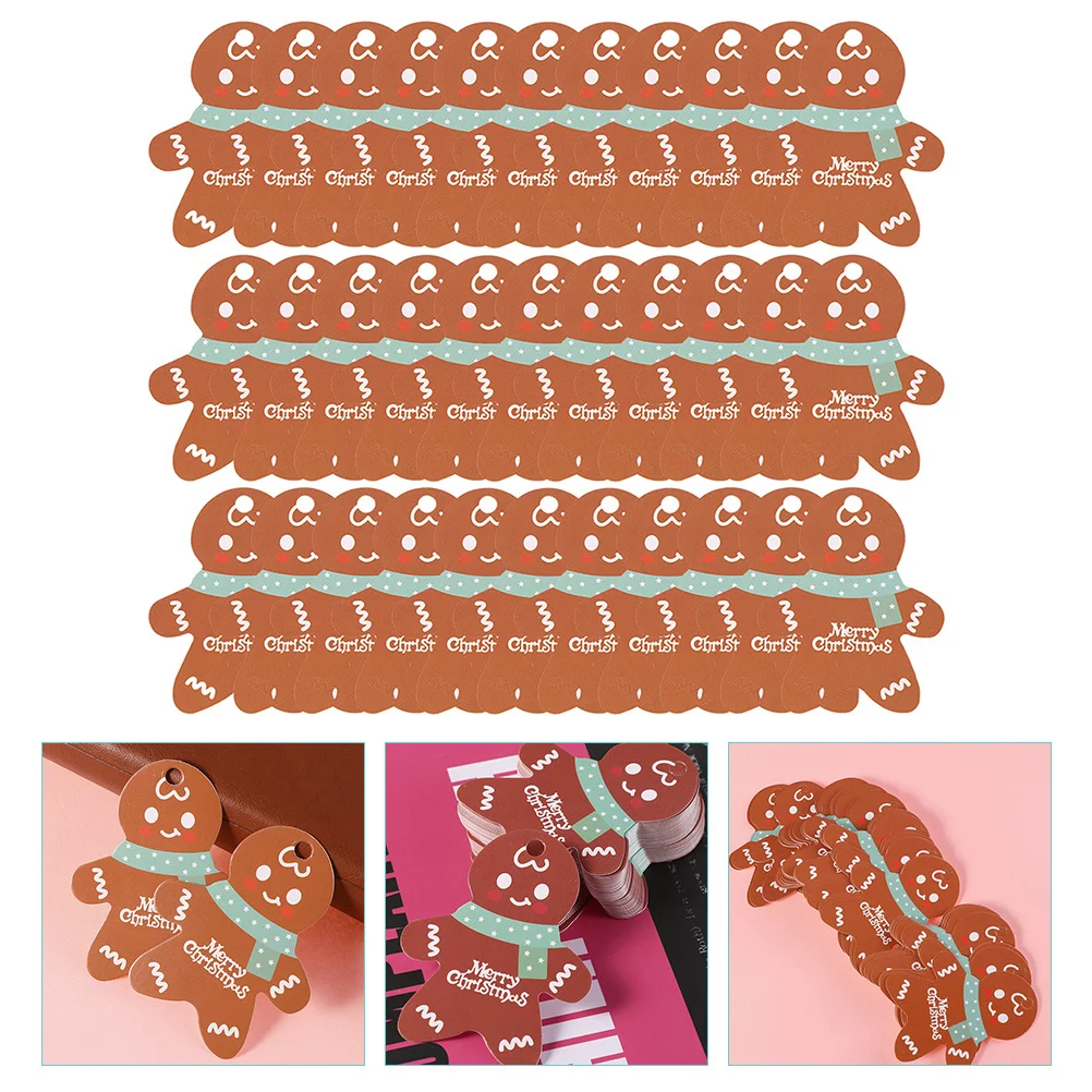 

100Pcs Gingerbread Man Tags Christmas Gift Label Assortment Kraft Material with Hole for String DIY Holiday Decorations Bakery