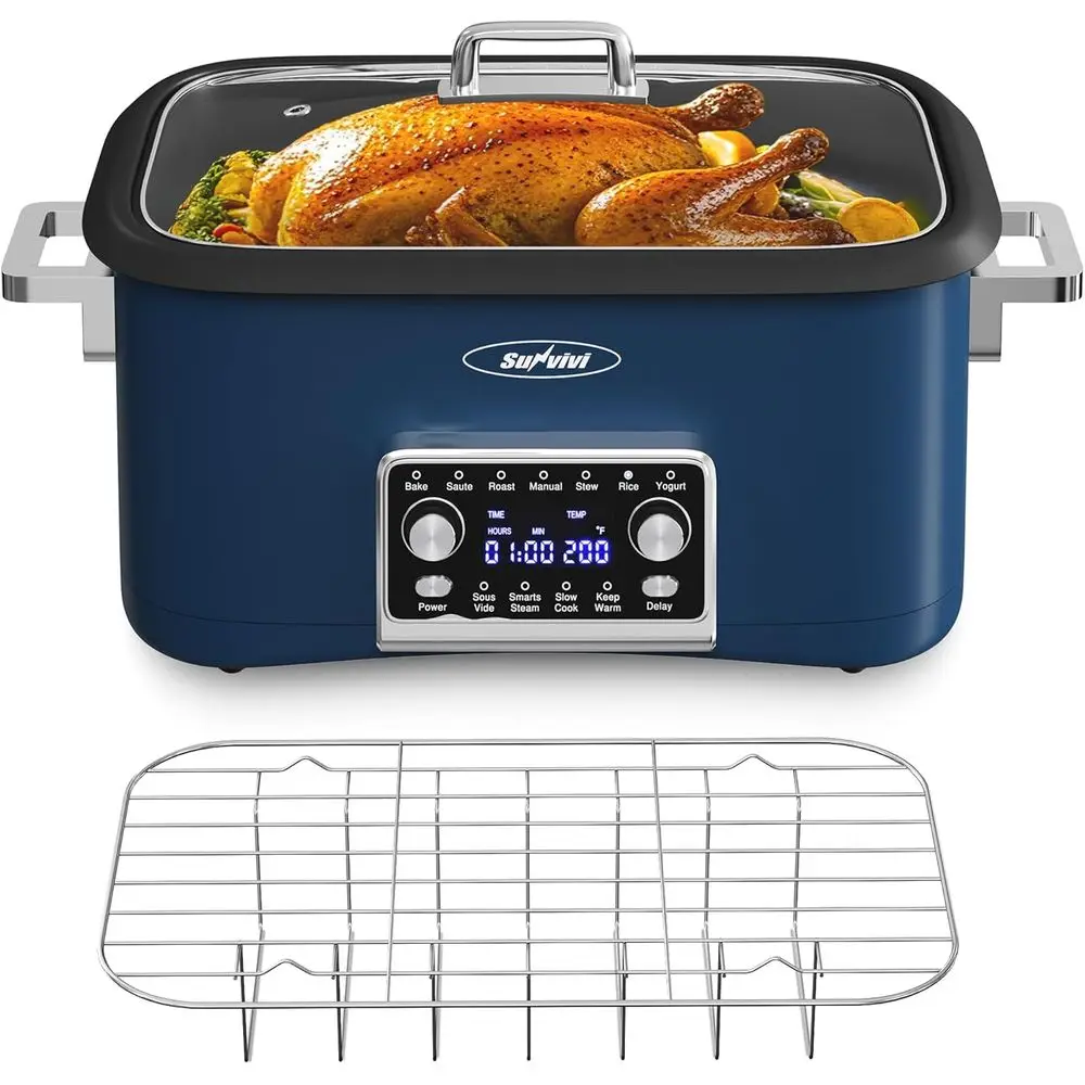

12-in-1 Progmable Slow Cooker Roaster Oven, 8 Quart Digital Multi-Cooker ood Warmer with Timer, Temp Control & Auto Shut O, Remo