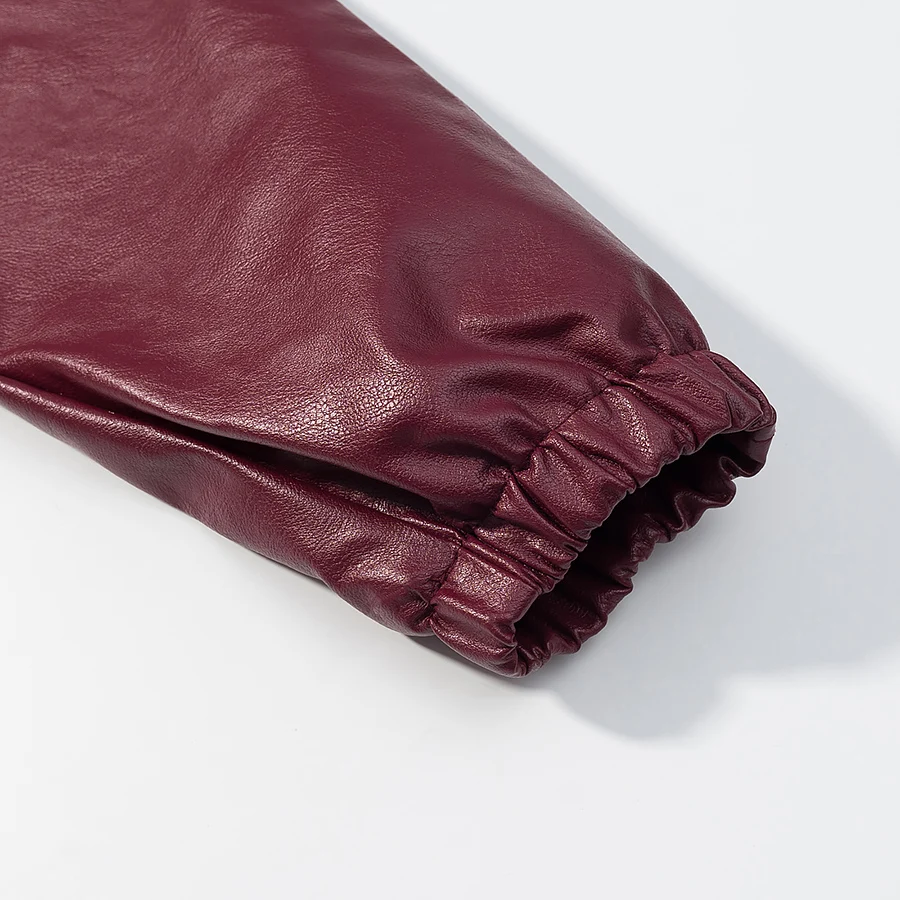 المرأة قصيرة فو سترة جلدية الخريف الشتاء الإناث طويلة الأكمام الوقوف طوق واحدة الصدر معطف سيدة سستة جيب أبلى