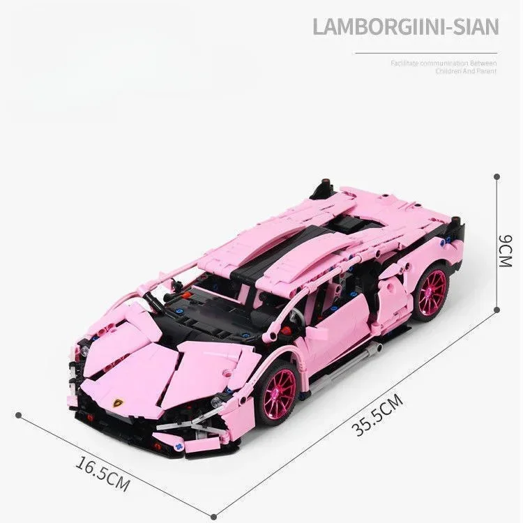 1280PCS Technical 1:14 Pink Lambo Super Sports Car Building Blocks MOC City Speed Vehicle Assemble Bricks Toys For Kids Boys