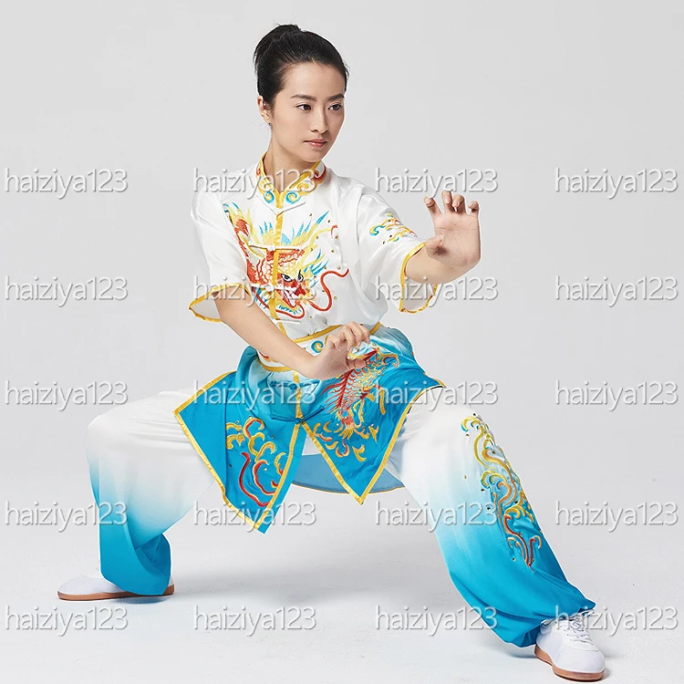 

Embroidered dragon Wushu uniform Kungfu clothes Martial arts suit Taolu garment Changquan for male female adults kids boy girl