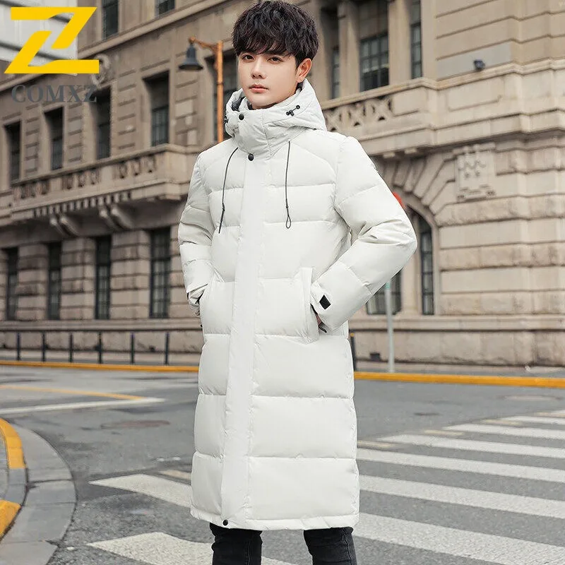 

Maxbarley новый зимний пуховик мужской длинный повседневный толстый теплый белый утиный пух пальто с капюшоном мужские роскошные легкие пуховики с подкладкой